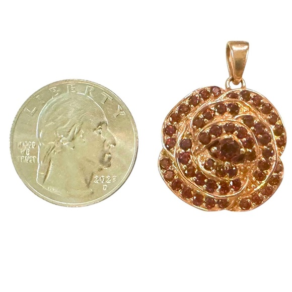 Rose Gold Over Sterling Garnet Rose Pendant - Picture 11 of 11